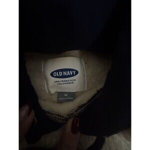 Men's Fleece Cream/Blue Pullover Hoodie Size Medium